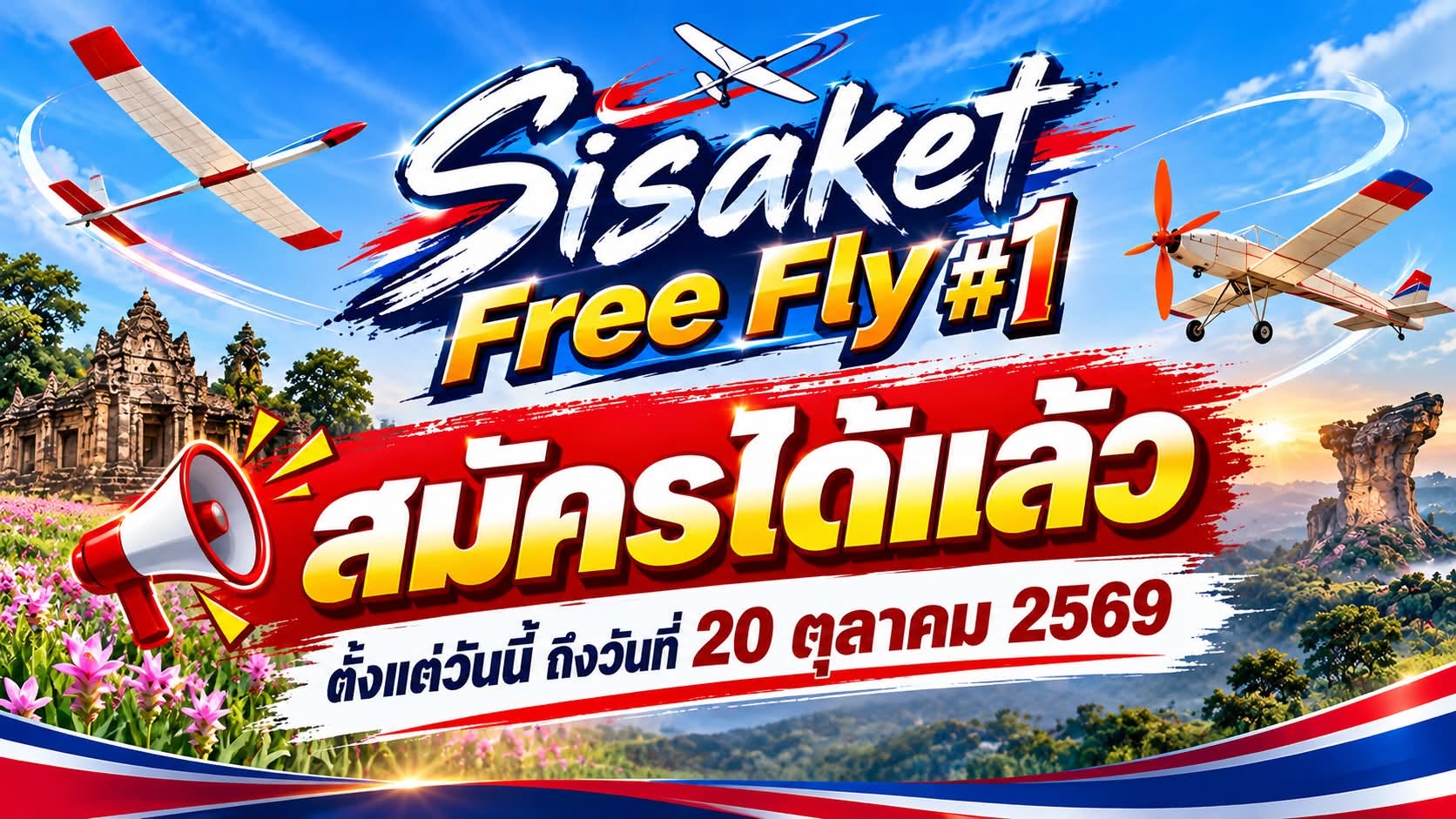 Sisaket Free Fly #1 สมัครได้แล้วตั้งแต่วันนี้ถึงวันที่ 20 ตุลาคม 2569